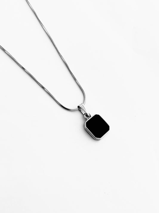 Black Stone Pendant with Chain