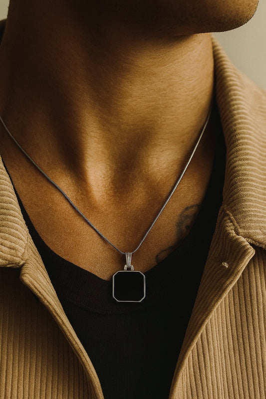Black Stone Pendant with Chain