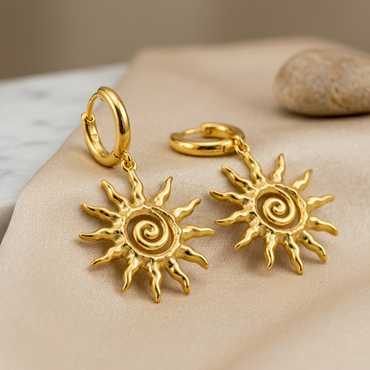 Solar Spiral Drop Earrings – 18K Gold Plated