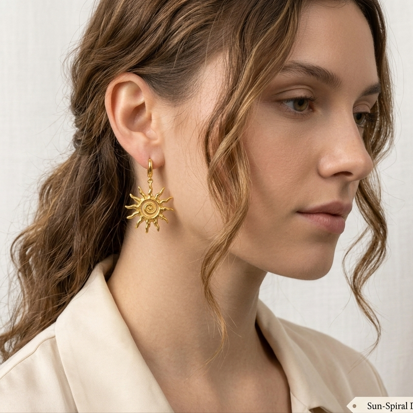 Solar Spiral Drop Earrings – 18K Gold Plated