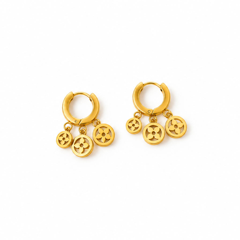 Triple Charm Hoop Earrings