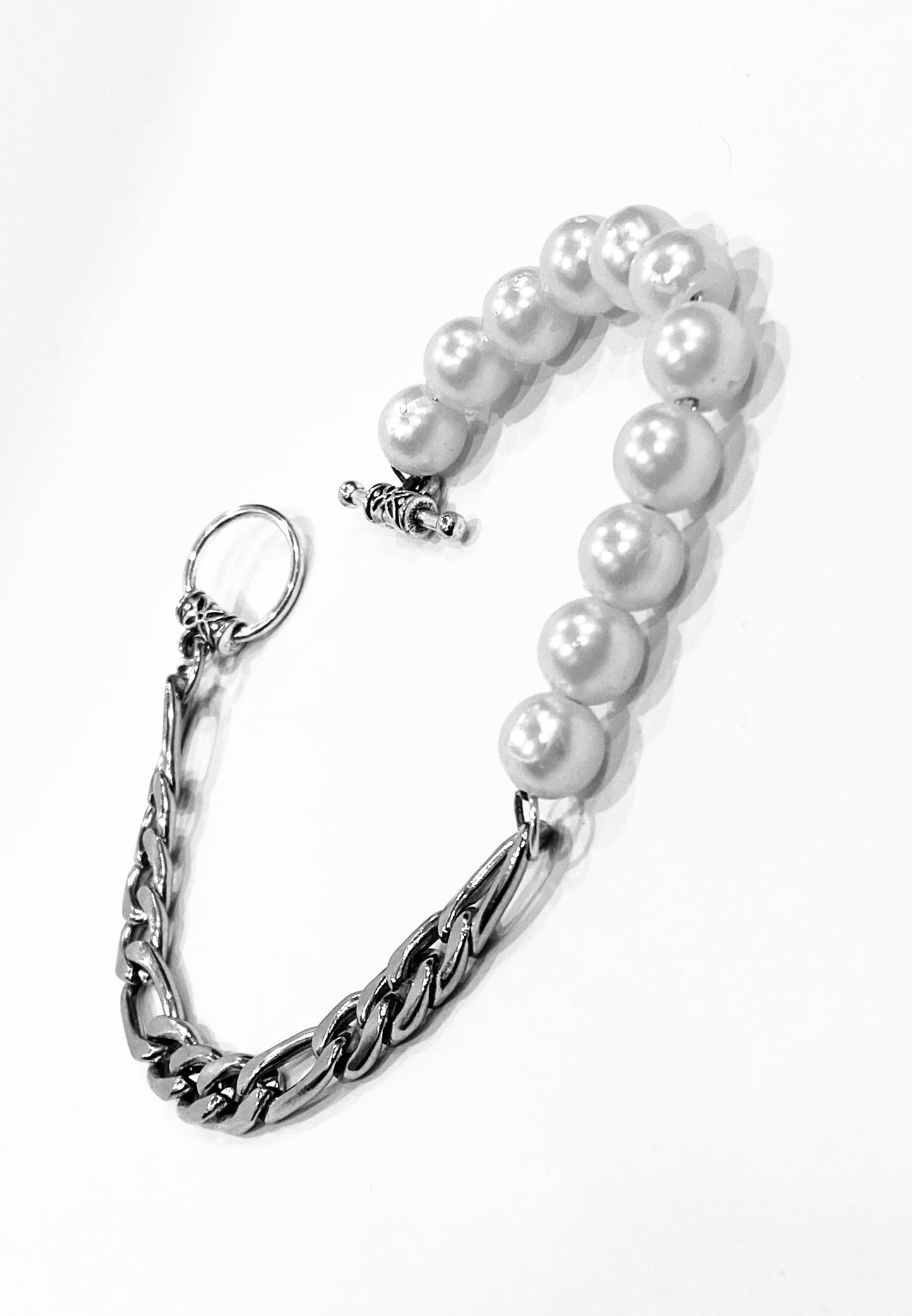 Half & Half Silver-Pearl Bracelet