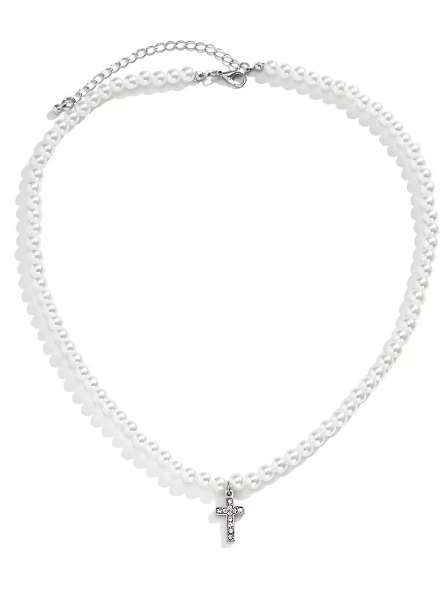 Mini Ice Cross Pearl Necklace