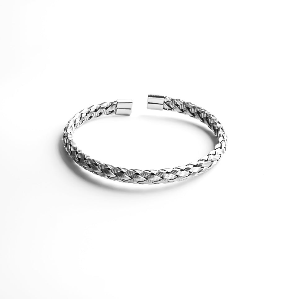 Titan Weave Silver Cuff Bracelet – Premium Braided Design