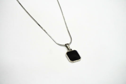 Black Stone Pendant with Chain