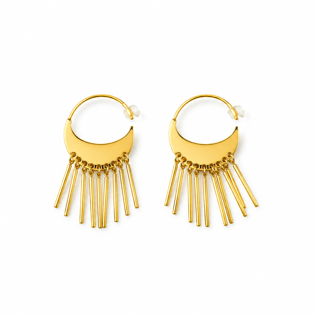 Crescent Fringe Hoop Earrings