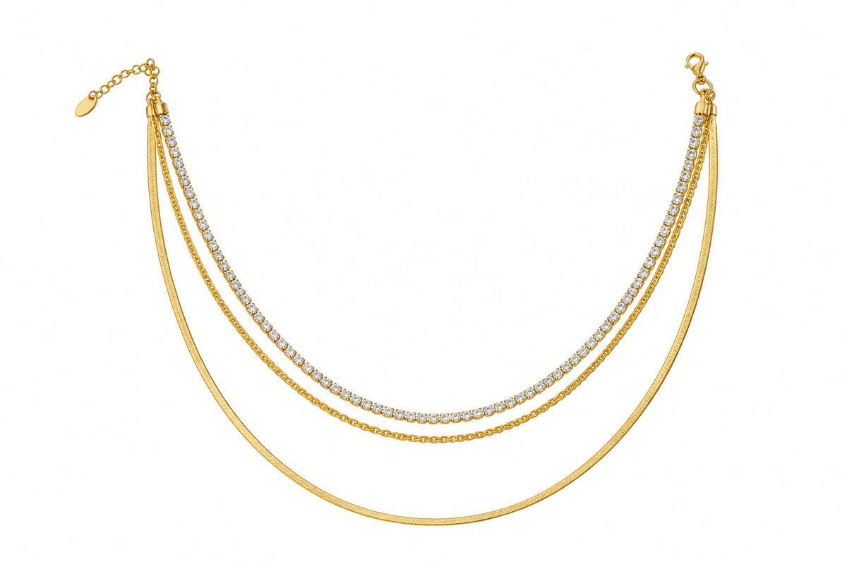 Golden Cascade Triple-Layer Necklace