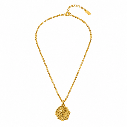 Golden Rose Medallion Necklace