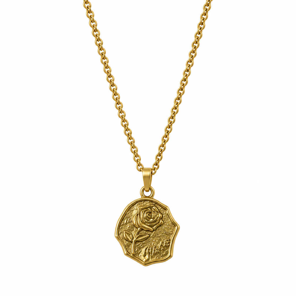 Golden Rose Medallion Necklace