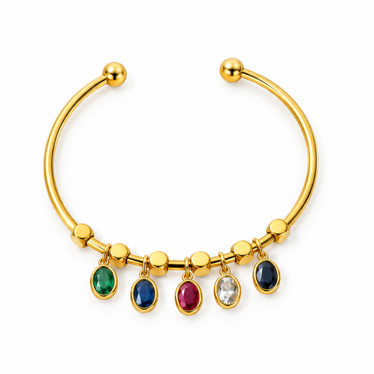 Golden Gemstone Charm Cuff Bracelet – 18K Gold Plated Demi-Fine