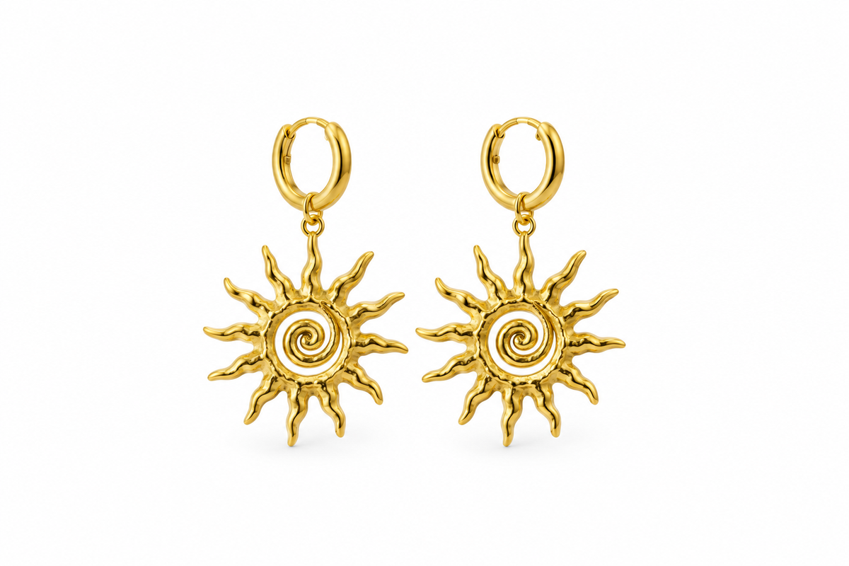 Solar Spiral Drop Earrings – 18K Gold Plated