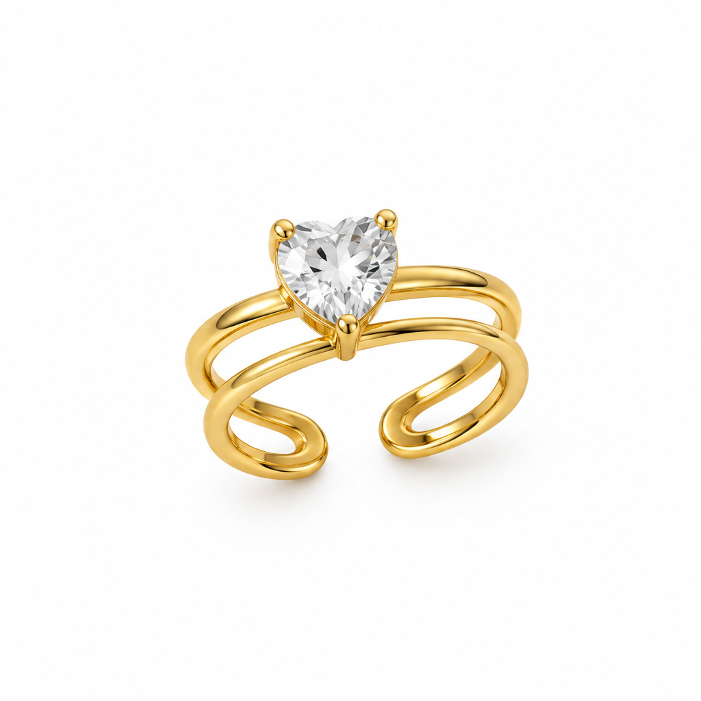 18K Gold Plated Heart Solitaire Open Ring