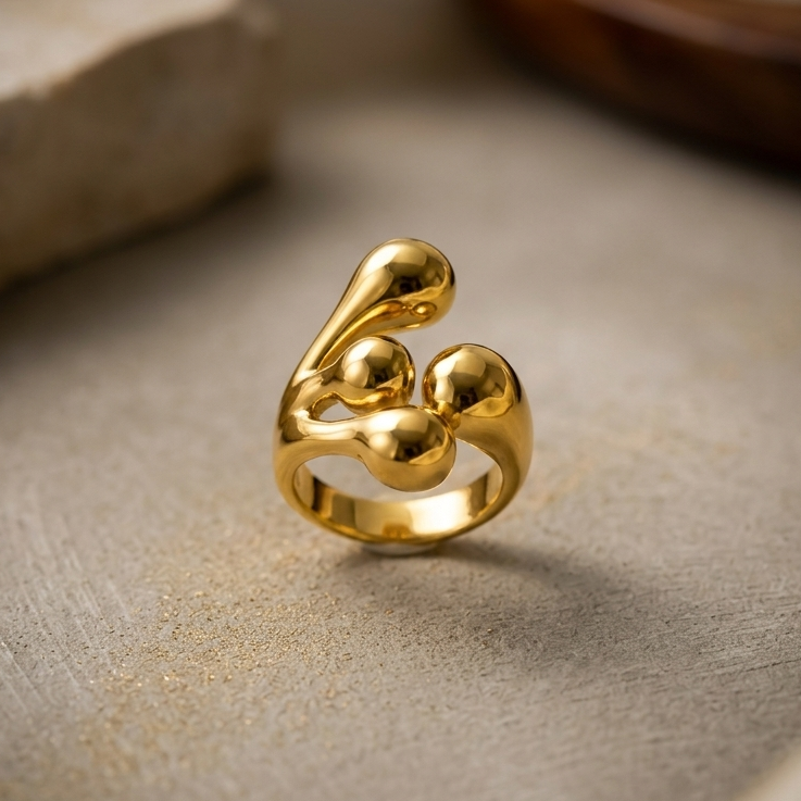 Sculptural Droplet Open Ring