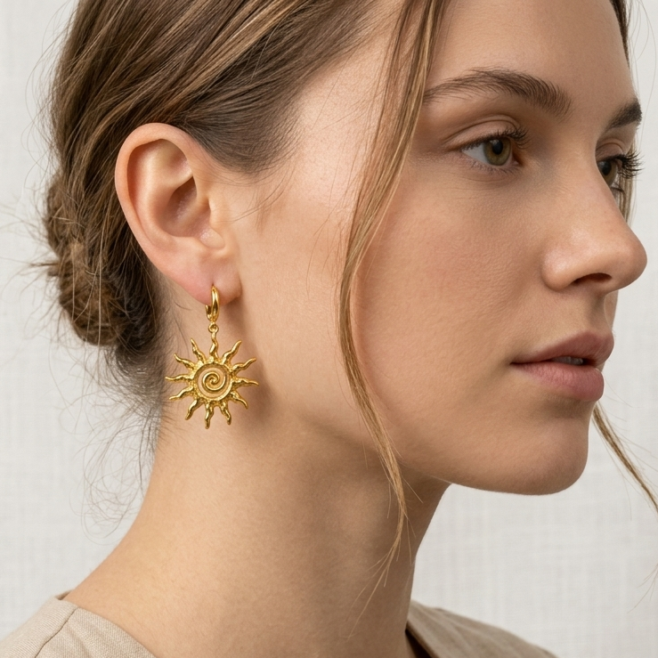 Solar Spiral Drop Earrings – 18K Gold Plated