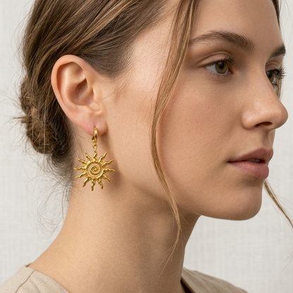 Solar Spiral Drop Earrings – 18K Gold Plated