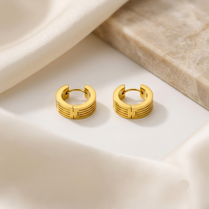 Golden Multi-Line Hoop Earrings