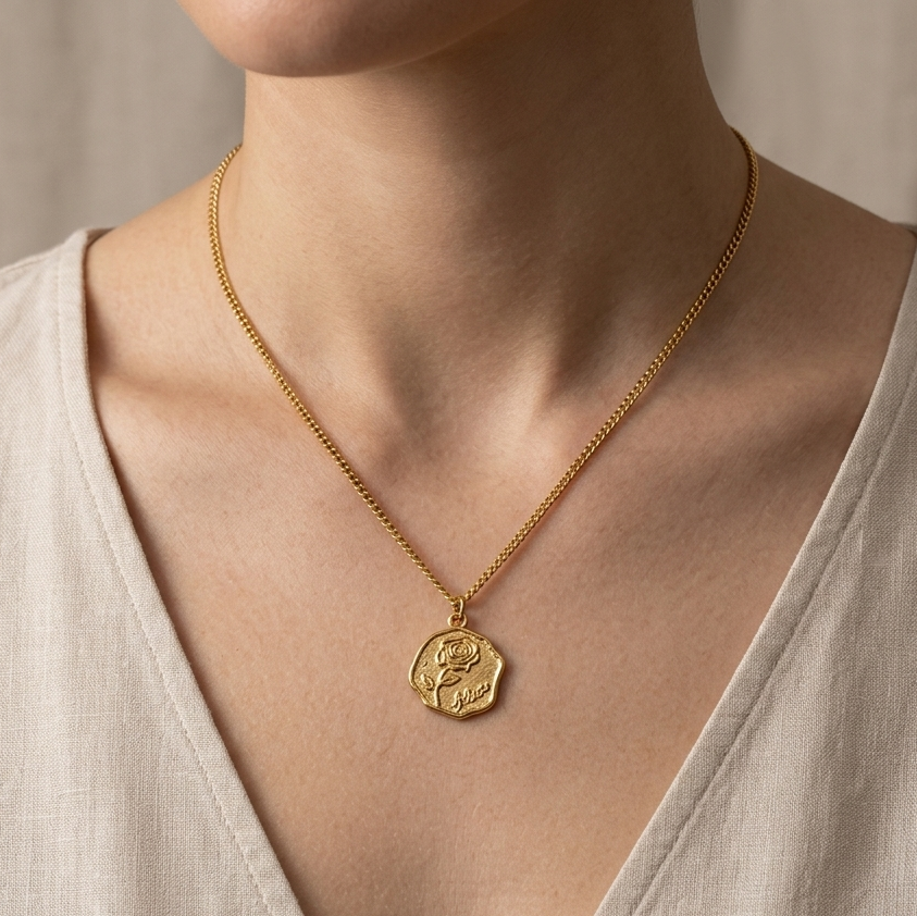 Golden Rose Medallion Necklace