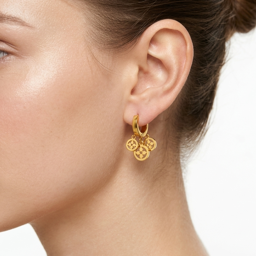 Triple Charm Hoop Earrings