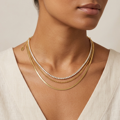 Golden Cascade Triple-Layer Necklace