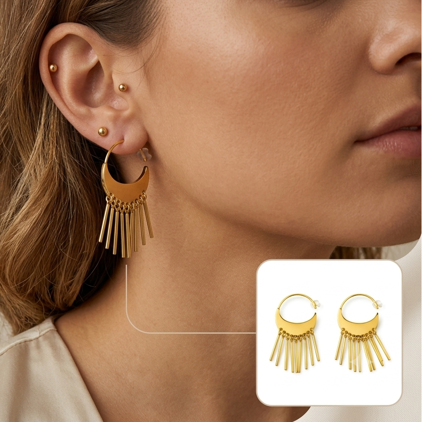Crescent Fringe Hoop Earrings