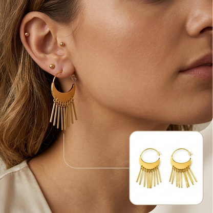 Crescent Fringe Hoop Earrings