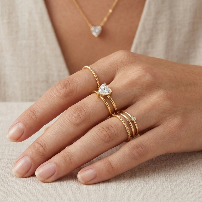 18K Gold Plated Heart Solitaire Open Ring