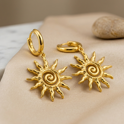 Solar Spiral Drop Earrings – 18K Gold Plated