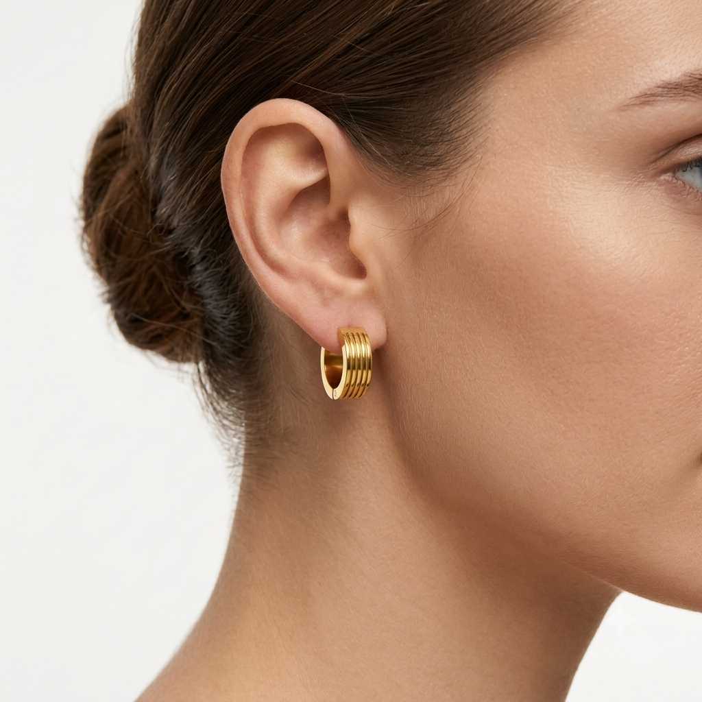 Golden Multi-Line Hoop Earrings
