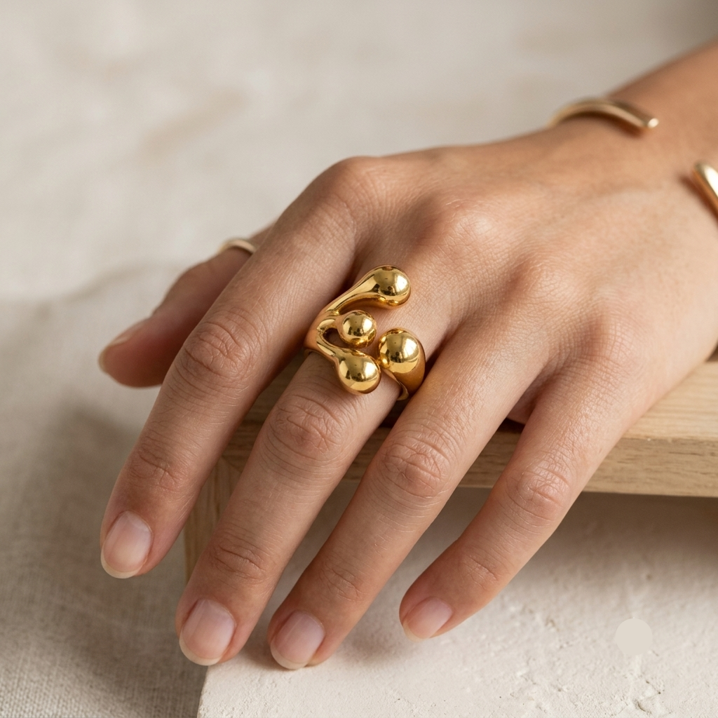 Sculptural Droplet Open Ring