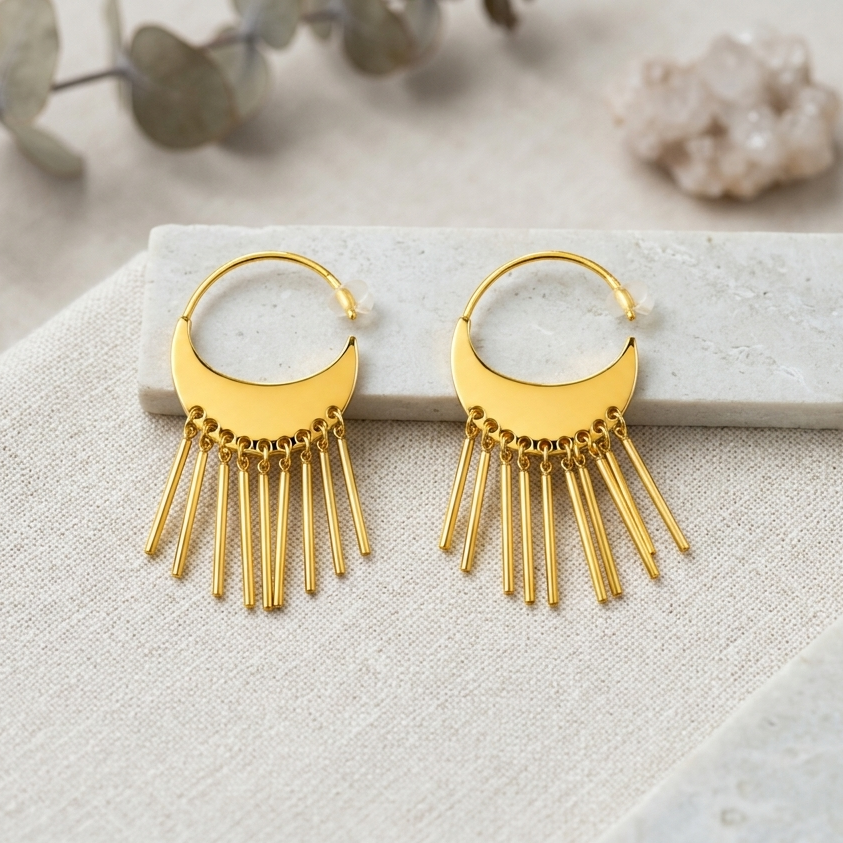 Crescent Fringe Hoop Earrings