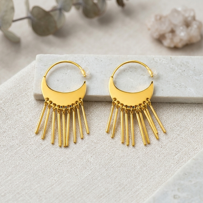 Crescent Fringe Hoop Earrings