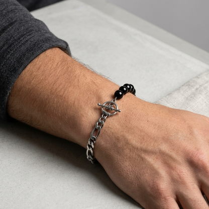 Half & Half Black Pearl Figaro Bracelet