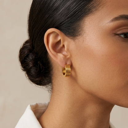 Golden Multi-Line Hoop Earrings