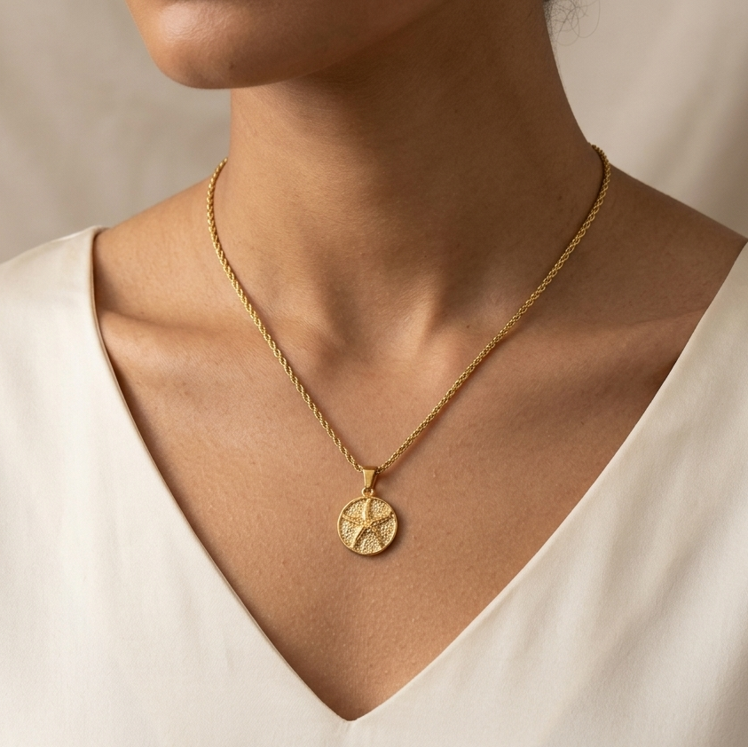 Golden Orbit Textured Pendant Necklace