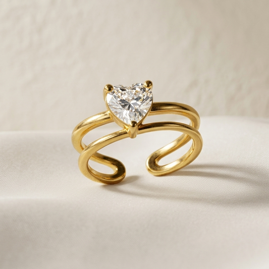 18K Gold Plated Heart Solitaire Open Ring