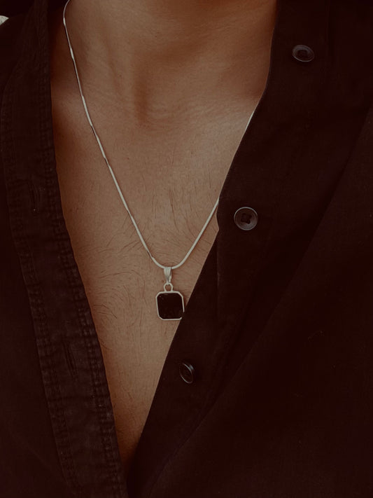 Black Stone Pendant with Chain