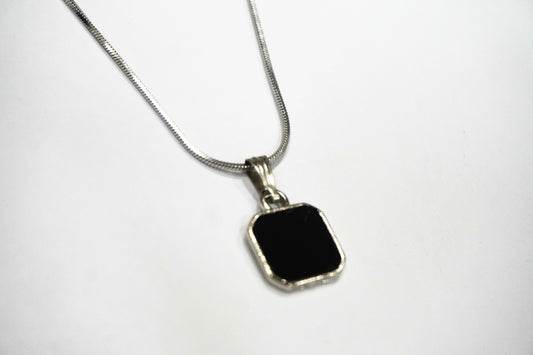 Black Stone Pendant with Chain